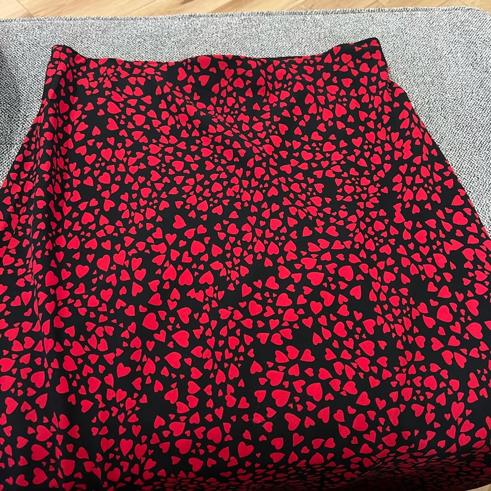 LOFT Red Heart Patterned Midi Skirt